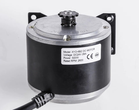 24 Volt 500W XYD-6B2 Electric Motor for Razor Crazy Cart upgrade and Go Kart builds with mounting bracket and 11-tooth sprocket
