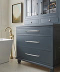 Beefy Oversized Cabinet Hardware And Appliance Pull In Polished Chrome 18 Inch on blue cabinet in modern bathroom