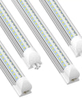 Close-up of Lit 2 Foot LED Shop Light Kit 22W 3300 Lumens 6000K Ultra Bright Cool White V Shaped Double Row Linkable Ceiling Light Fixtures