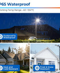 200W LED Parking Lot Light Outdoor With Dusk To Dawn Sensor in rain, showcasing IP65 waterproof and weather resistance features.