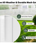 Heavy Duty Retractable Baby Gate And Dog Barrier With Slick Glide Action Covers Hella Wide Openings For Garages Driveways Living Rooms Provides No Fuss Everyday Safety In White, showcasing all-weather mesh and soft material.