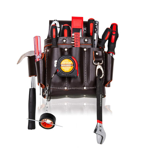 Full Grain Leather Electrician Tool Pouch Bag For Contractors With Ten Pockets 100 Percent Leather Heavy Duty Belt Pouch