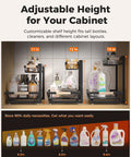 Height Adjustable Two Tier Under Sink Organizer Heavy Duty Storage Rack for Kitchen and Bathroom Cabinets showing adjustable heights of 11, 12, and 13 inches.
