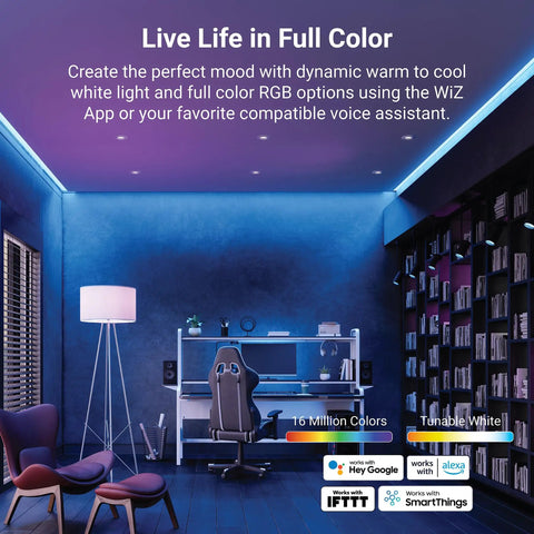 4 Inch Smart WiFi Recessed LED Downlight With SpaceSense Motion Detection, dimmable RGBW ceiling light in modern office