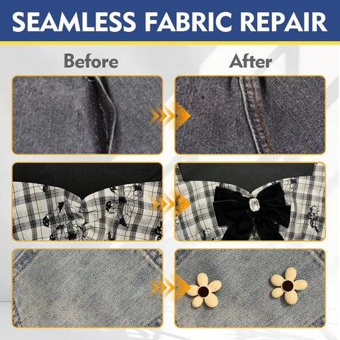 Before and after using Permanent Fabric Glue For Clothing, Washable And Clear Bond For Cotton, Denim, Leather And Polyester