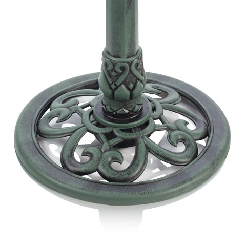 Base detail of Outdoor 3 Tier Pedestal Water Fountain With Vintage Birdbath Accent In Green, showing intricate design.