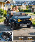 Kids driving 2 Seater Ride On Car For Kids 24V Licensed Ford Bronco Raptor Electric Ride On Truck with safety belts, parked in driveway.