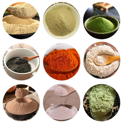 Top Shelf Electric Vibrating Sifter Screen Shaker Machine With Beefy Stainless Steel Build And Killer 20 80 100 Mesh Sieves powders in various bowls.