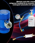 R1234yf Quick Coupler Adapter Kit with high and low pressure fittings for easy evacuation and recharging of automotive AC systems