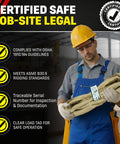 Worker holding Endless Round Lifting Sling 12 Foot Polyester USA Made With 10600 Lb Vertical 8500 Lb Choker And 21200 Lb Basket Rating Double Ply Cover Tan Rigging Sling For Heavy Lifts