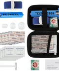 Go To Outdoor Bite And Sting Suction Kit with accessories including bandages and CPR face shield in carrying case