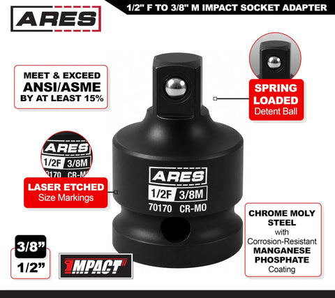 Impact Socket Adapters And Reducers Set With Storage Case For One Quarter Inch, Three Eighth Inch And One Half Inch Drives Includes Step Up And Step Down Adapters And Reducers For Heavy Duty Impact Tools