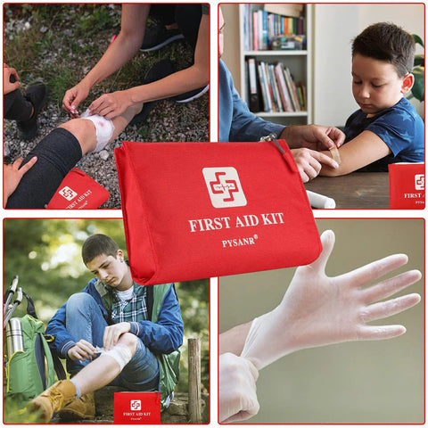 Compact 150 Piece First Aid Kit With Foil Blanket And Scissors, Mini Emergency Bag for Home Travel Camping Sports