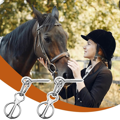 4 Pack Stainless Steel Horse Tie Rings For Training And Tension Relief Indoor Outdoor Use Eye Bolt Snap Compatible Tack And Trailer Gear Safe Magnetic Ring Tie System For Beginners And Trainees with horse and rider in background
