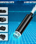 Compact Mini Sump Pump Delivers A Steady Five Hundred Gallons Per Hour To Battle Basement Flooding Fast Powers On An Eighteen Volt Battery For A Sixteen Foot Max Drop No Sweat Quick Setup For Any Home Water Removal Job in use underwater.