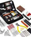 Gig Ready Pro Grade All In One Guitar Repair Tool Kit 45 Pcs Set with carry bag, showing files, wrenches, and pliers.