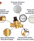 Heavy Duty Lead Free Brass RV Water Pressure Regulator With Oil Filled Gauge, Adjustable Valve For Camper features