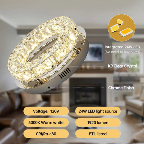 Dope Modern Crystal Ceiling Light With Dimmable LED Flush Mount 12 Inch Chrome Industrial Chandelier for various interior uses
