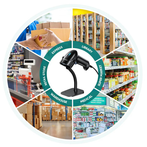 USB Wired Barcode Scanner With Stand For Computer And POS 2D 1D QR Code Reader Handheld CMOS Image Barcode Scanner for retail and library use
