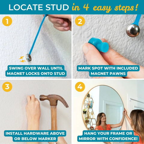 No Sweat MagneticStudFinder ForDrywall PlasterLathWalls ReliableRareEarthPendulumMagnetDetector WithFourMarkingPins ForHittingTheFastenerSpot