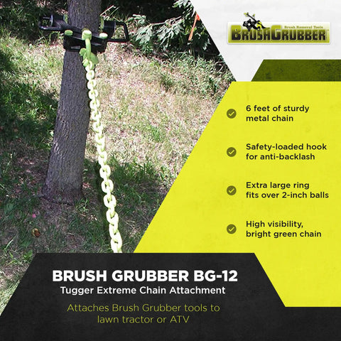 6 Foot Steel Tugger Chain With Anti Backlash Design for Attaching Tools to ATV or Lawn Tractor connected to tree