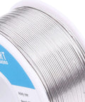 Close-up of Leaded Solder Wire 0.6mm Sn63Pb37 with flux rosin core for electronics soldering, 100g roll, low melting point, easy flow.