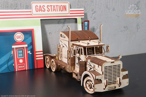 Trailer Attachment For Heavy Boy VM-03 Mechanical Truck Kit Realistic Functional Model Build With Smooth Rolling Wheels Perfect Expansion For Your Truck Crafting Project And Weekend Build Sessions, 365x120x160mm plywood truck in gas station scene