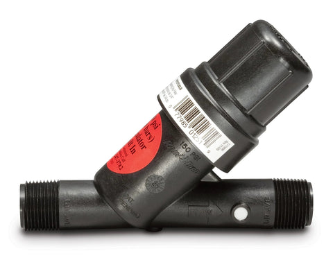 Rain Bird PRF07530S inline Y-filter for drip irrigation, 30 psi regulator, 3/4 inch male pipe thread, black plastic body