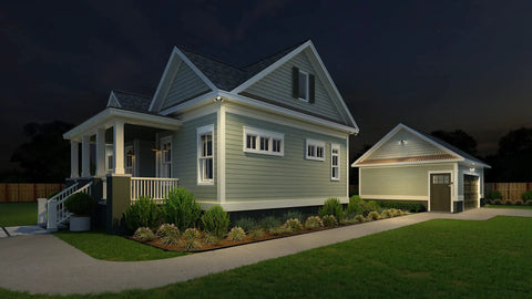 House with 3 Light LED Outdoor Flood Lights With Dusk To Dawn Sensor Adjustable Brightness Selectable Color Temperature