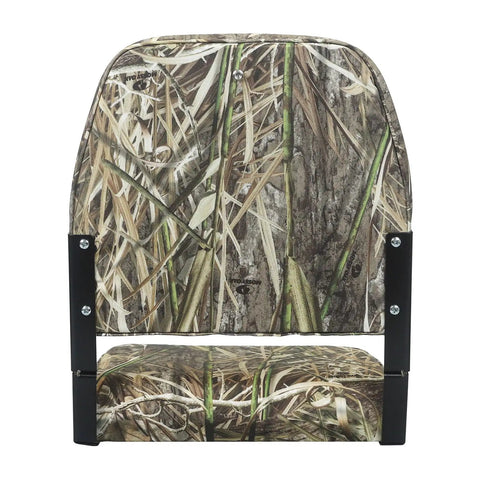Padded Folding Boat Seat With Backrest For Bass Boats, Ultra Comfy, Dockside Ready, Durable Aluminum Hinges, Camo Pattern