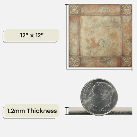 Self Adhesive 12 Inch Vinyl Floor Tiles Peel And Stick Spanish Rose Pattern Set Of 20, 12x12 inch size, 1.2mm thickness