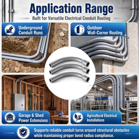 Twenty Pack Three Quarter Inch Ninety Degree Long Radius Pvc Conduit Elbows With Bell Ends For No Sweat Installations and Top Shelf Electrical Wiring Jobs That Really Deliver used for various conduit routing applications.