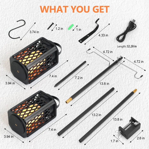Lit LED Atmosphere Speaker 2 Pack Waterproof Outdoor Bluetooth Speaker parts and accessories layout for camping use.