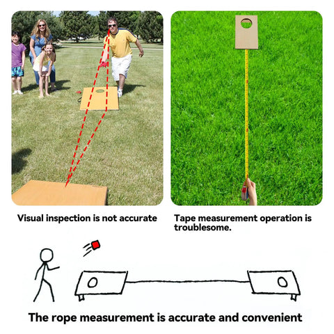 Distance Measuring Tool For Cornhole Boards 27 Feet Setup Easy 3 Step Layout Accurate Yard Game Gauge, rope and sticks