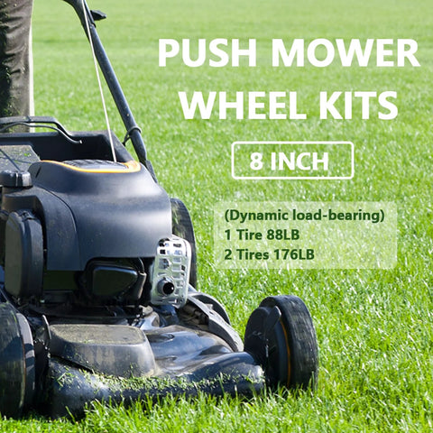 8 Inch Lawn Mower Wheel Kit For Push Mower Set Of 2 With Bolts And Nuts Bore Half Inch Spoke Hole in use on grass lawn