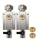 Two Pack Three Quarter Inch Compressed Air Outlet Kit With One Half Inch NPT Manifold Anodized Aluminum Block Plus Nickel Plated Brass Valves Extra Four Plugs Dual O Ring Seal Leak Proof Shop Garage Piping System.