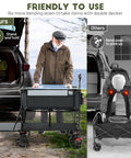 Man loading 400L Large Capacity Folding Wagon With Brakes, 54 Inch Extender, Double Decker Cart, 450lb capacity, all terrain wheels.