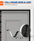 Magnetic Screen Door 36x96 Fit, 38x97 Mesh with strong magnets and reinforced hook and loop, close-up of full-frame attachment