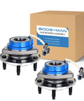 Front Wheel Hub Bearing Assembly Pair with ABS Sensor for 2000-2013 Chevy Impala Monte Carlo, set next to branded box.