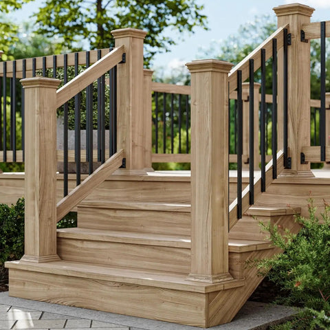 Wooden deck stairs with 25 pack deck balusters with end caps and screws 32.25 inch rectangle stair railing spindles kit