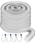 Ultra Flex Clear Vue 2.5 Inch By 50 Foot Heavy Duty PVC Dust Debris And Fume Collection Hose coiled with clamps visible. Made in USA.