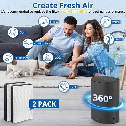Lifestyle image with Must Have 4 Pack F2 A2 Replacement Filter for 3M Filtrete room air purifier, highlighting filter use.