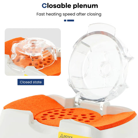 Pro Grade Optical Frame Warmer Equipped With Ceramic Hot Air System For Eyewear Frames showing closable plenum in closed state.