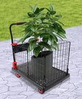 Heavy Duty Platform Cart With Cage And Foldable Flatbed Hand Truck Dolly For Moving Boxes And Equipment Built Like A Tank From Thick Steel And Durable PP Rust Resistant Scratch Proof No Warping Ready For Daily Tough Jobs, black mesh cage cart with plant