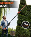 Man using Cordless Pole Hedge Trimmer With 18-Inch Blades, Up To 16-Foot Reach in garden, showcasing lightweight design