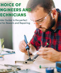 Man using Handheld No Power Needed Desoldering Sucker With Silicone Tip Self Cleaning Solder Vacuum Pump on circuit board