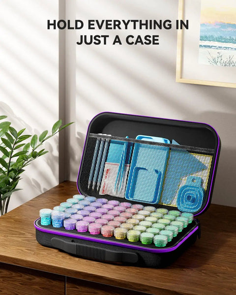 60 Slot Diamond Art Storage Case For Adults Portable Bead Organizer for diamond painting with tools in black case