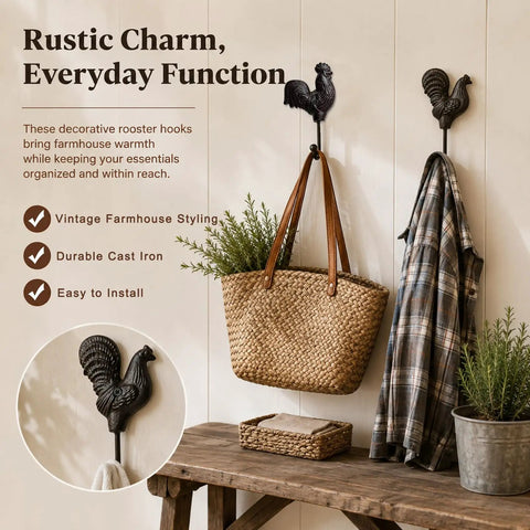 Vintage Cast Iron Rooster And Hen Wall Hooks Bring A Sick Farmhouse Vibe To Your Mudroom Kitchen Or Entryway With These Gutsy Decorative Hooks