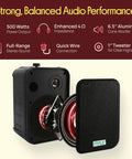 Dual Waterproof Outdoor Speaker System With 6.5 Inch Weatherproof Wall Or Ceiling Mount Speakers Heavy Duty Universal Mount Perfect For Pool Patio Indoor Use 500 Watt Power, shown with 500 watt power output and aluminum woofer