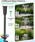 Cool RGB Pond Fountain With LED Lights 660GPH Submersible Pump Adjustable Height And Water Flow Memory Color Modes shown in garden pond